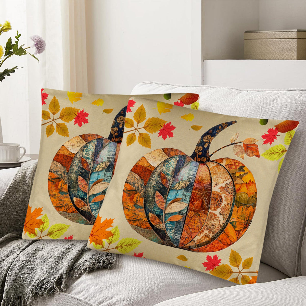 Fall Pumpkins with Leaves of Pillow Covers Indoor Throw Pillowcases (Made in USA)