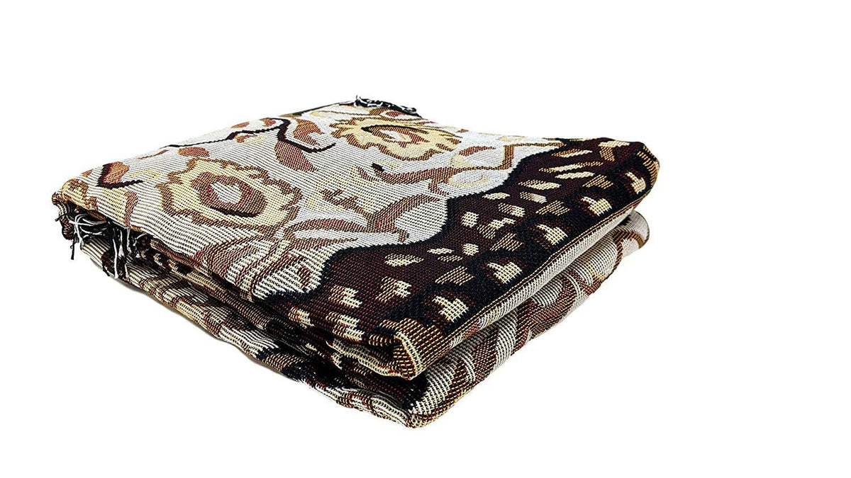 Bedding Elegant Tapestry Throw Blanket, Golden Persian Style Rug Ornate Floral - 50” x 60” (7175)