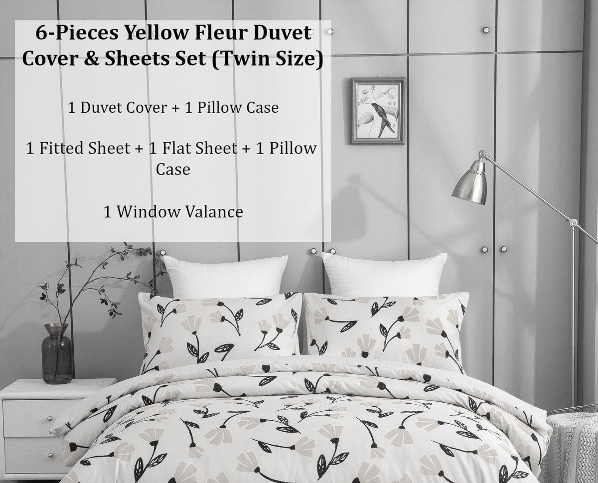 Bedding Yellow Fleur Duvet Cover, Sheets & Valance Set