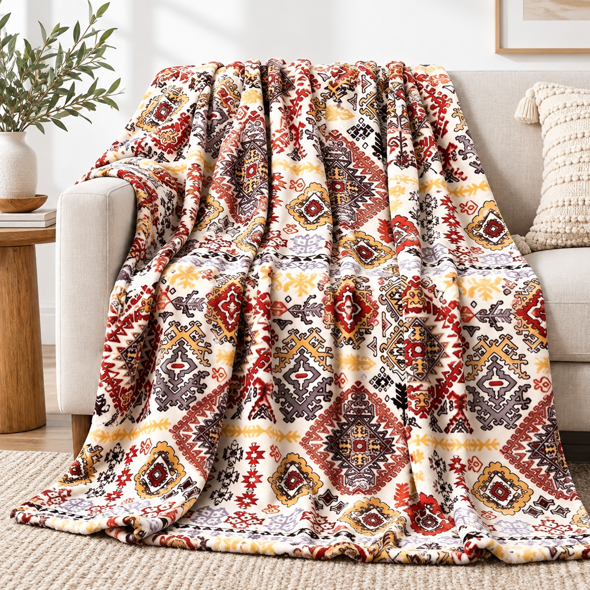 Bedding Southwestern Havana Geometric Soft Plush Fleece Flannel Throw Blanket (XY1012)