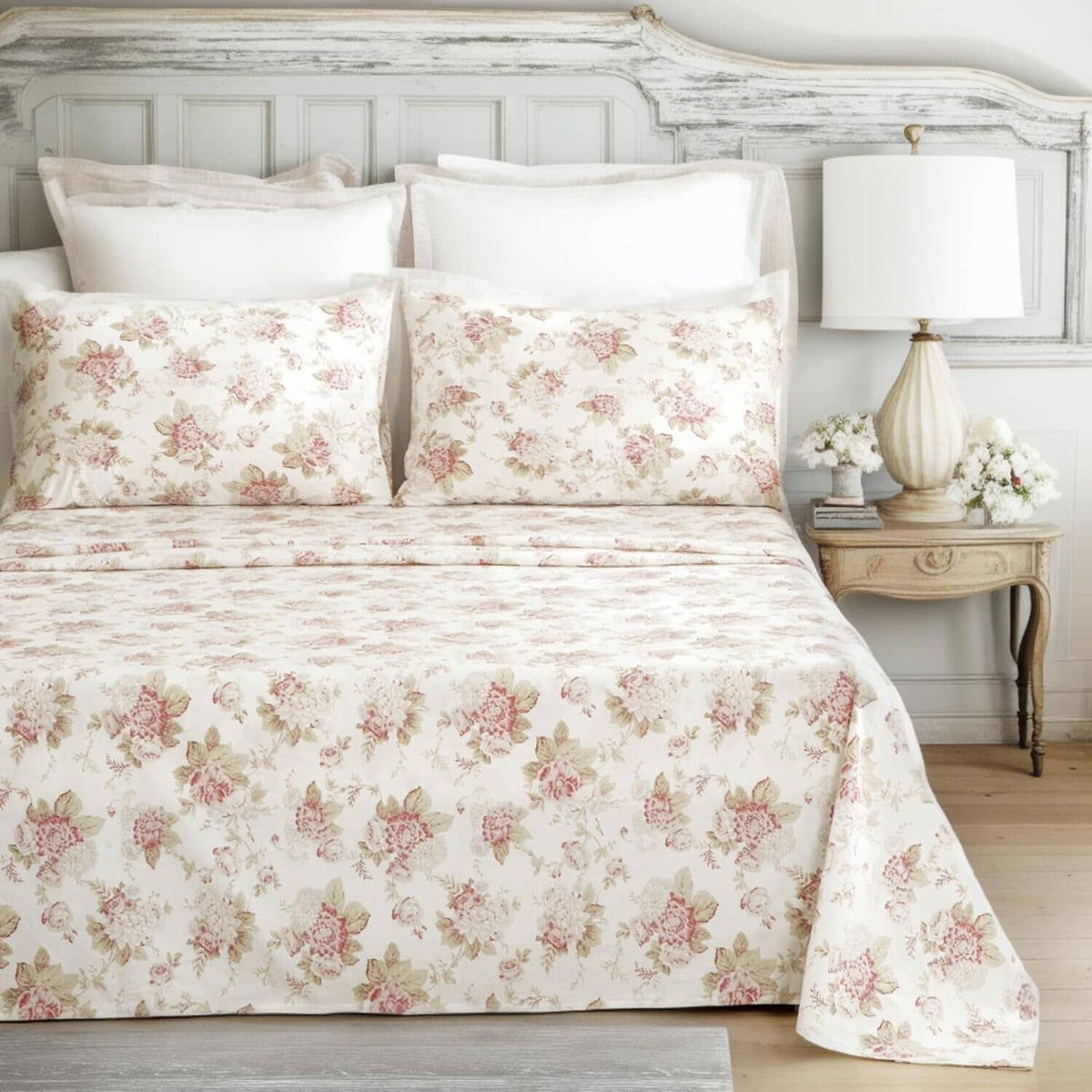Bedding Hint of Mint Floral Cotton Flat Sheet Set